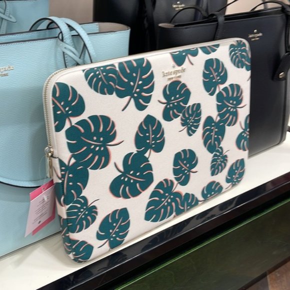 Kate Spade Darcy Monstera Leaves Laptop Sleeve Cream Multi - Picture 3 of 16